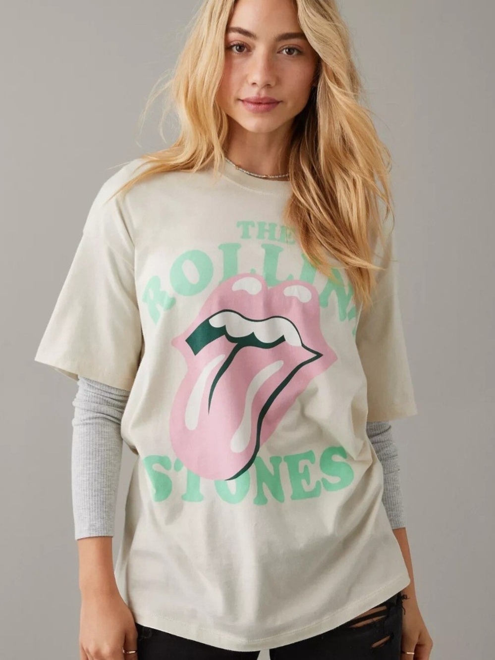 American Eagle Outfitters The Rolling Stones Cream Graphic Vintage Chic Rock Tee